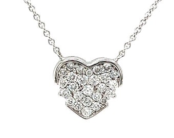 Pave Diamond Heart Pendant Necklace in 14k White Gold