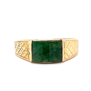 1950's Mid-Century Engraved Jade Ring in 14k VINTAGE Yellow Gold Statement Stacking Ring