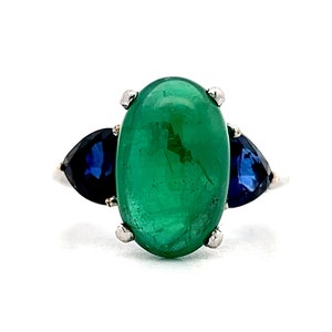 Cabochon Emerald & Sapphire Cocktail Ring in Platinum