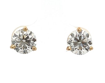 1.70 Carat Round Brilliant Diamond Stud Earrings in Yellow Gold