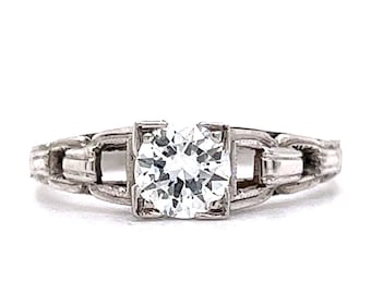 Antique Engagement Ring Art Deco .60 Round Brilliant Cut Diamond in 18k White Gold