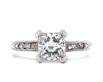 Art Deco 1.21 Princess Cut Diamond Engagement Ring Antique in Platinum