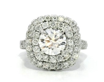 1.26 Ct Diamond Halo Engagement Ring in 14k White Gold