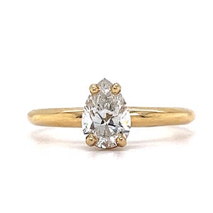 Natural Pear Cut Solitaire GIA Diamond Engagement Ring in 14k