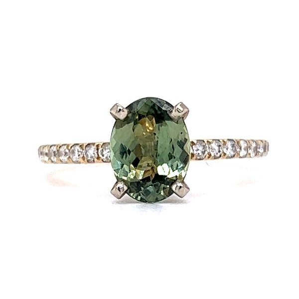 Demantoid Green Garnet Engagement Ring in 14K Yellow Gold