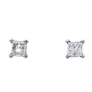 1 Carat Princess Cut Natural Diamond Earring Studs in 14k White Gold