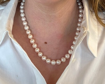 Necklace Modern Pearls & .10 Round Brilliant Cut Diamonds in 14k Yellow Gold