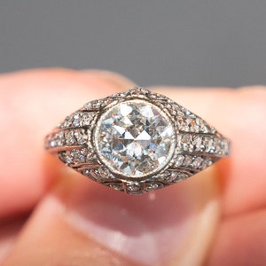 1.95 Old European Cut Diamond Art Deco Engagement Ring in Platinum