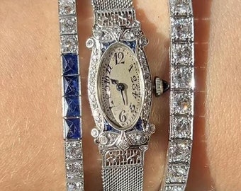 Art Deco Mesh Band Diamond Watch in 14k White Gold & Platinum