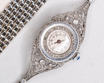 Vintage French Edwardian Watch w/ Diamonds in Platinum