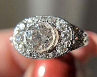 1.04 Ct Art Deco Diamond Bezel Engagement Ring in Platinum