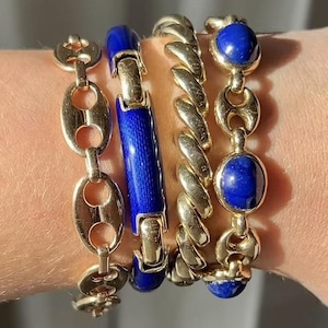 Blue Enamel Link Bracelet in 18k Yellow Gold
