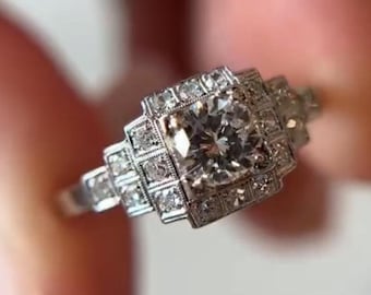 Art Deco-förlovningsring med diamanter i platina