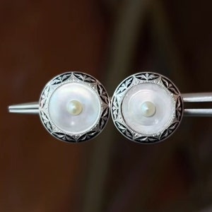 Art Deco Mother of Pearl Stud Earrings in 14k Gold