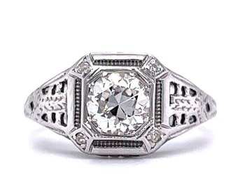 Vintage Old European Cut Diamond Filigree Engagement Ring