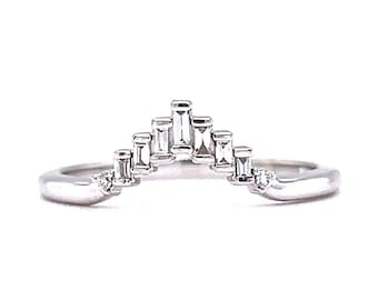 Baguette Cut Contoured Diamant Ehering in 14k Weißgold