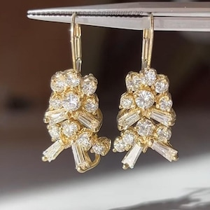 2.22 Carat Round & Baguette Diamond Earrings in 18k Gold