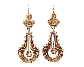 Victorian Style Diamond Earrings in Yellow Gold