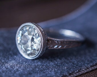 Antique 2.84 Carat Old European Cut Diamond Engagement Ring in 20k White Gold