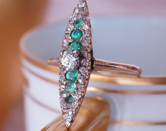 Vintage Victorian Diamond & Emerald Ring in 14k