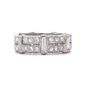 Baguette & Round Brilliant Cut Diamond Band in 14k White Gold