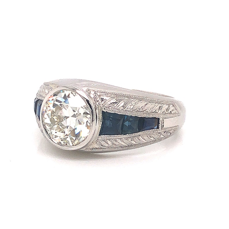 Bezel Set Diamond & Sapphire Engagement Ring in Platinum image 3