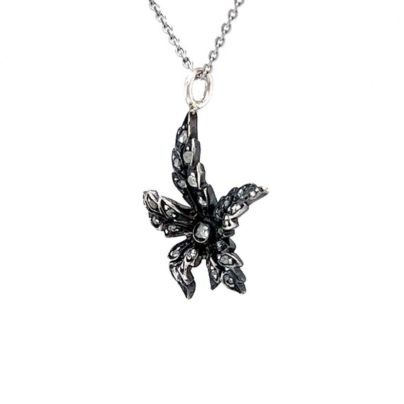 Georgian Diamond Leaf Pendant Necklace in Silver … - image 3