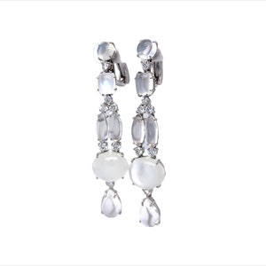 Moonstone & Diamond Drop Earrings in 18k White Gold image 3