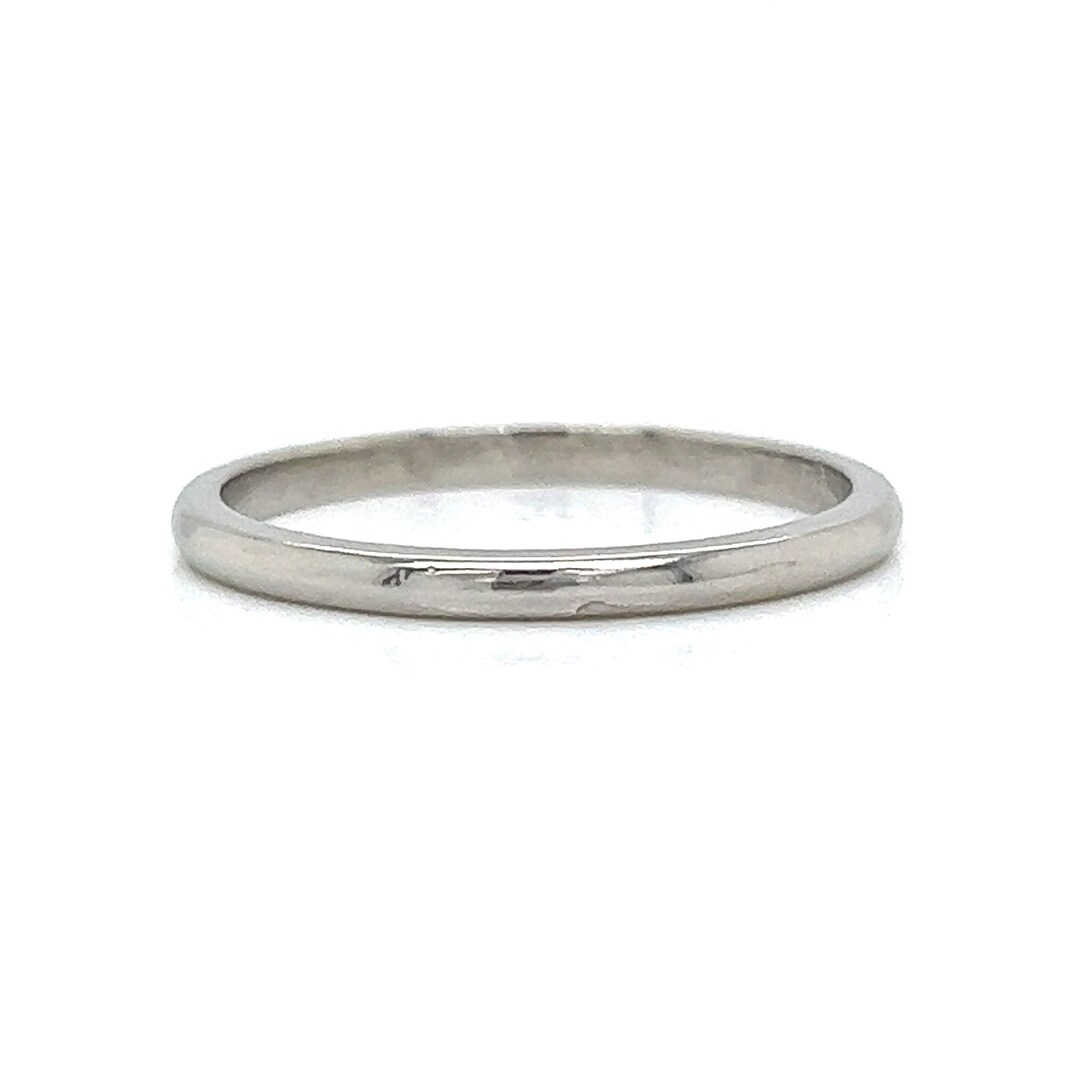 Slightly Rounded Ring Band Thin Rounded Wedding Band in Platinum - Etsy