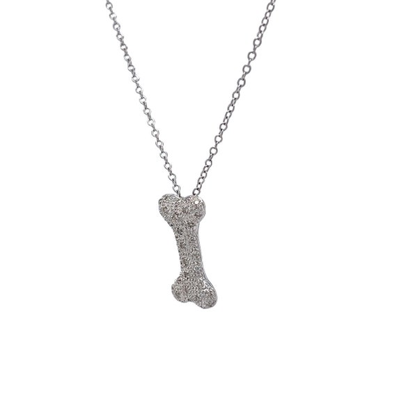 Diamond Dog Bone Pendant Necklace in 14k White Go… - image 3