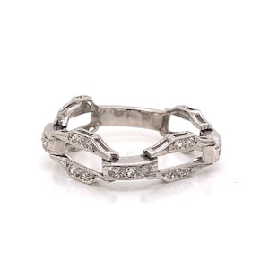 Art Deco Diamond Watch Link Conversion Ring in 18k White Gold