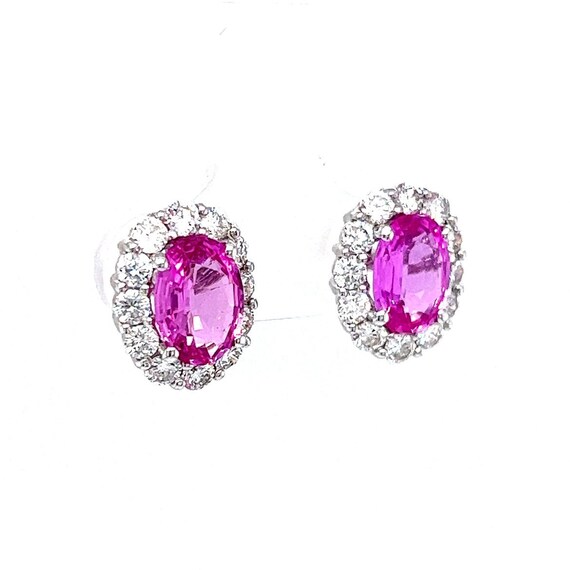 3.60 Oval Cut Pink Sapphire & Diamond Earrings in… - image 6