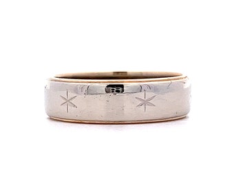 5mm Star Pattern Engraved Band in 14k White & Yellow Gold