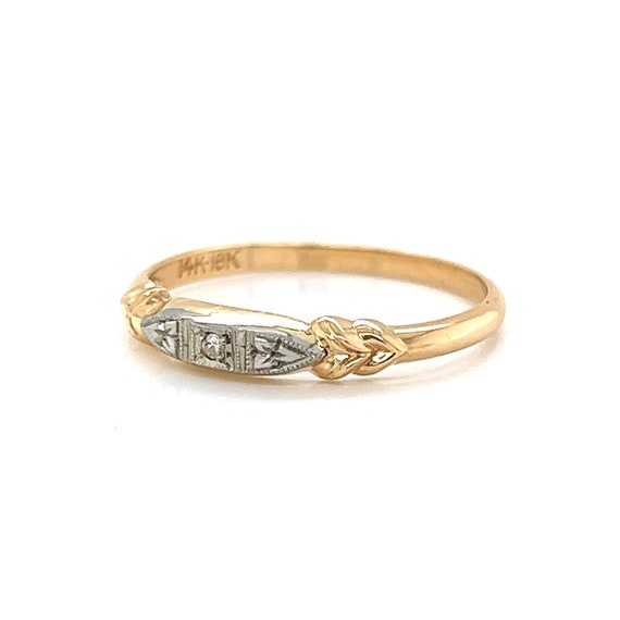 Retro Single Diamond Two-Toned Wedding Band in 14… - image 3