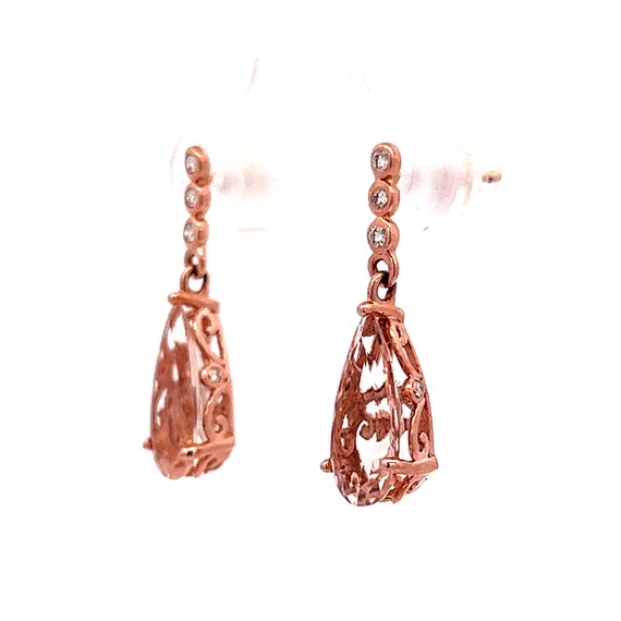 Pear Cut Morganite & Diamond Earrings in 14k Rose… - image 3