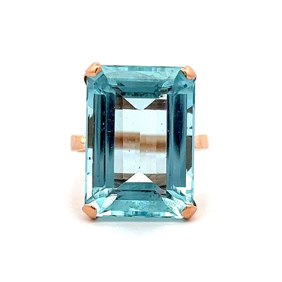 Vintage Emerald Cut Aquamarine Cocktail Ring in R… - image 1