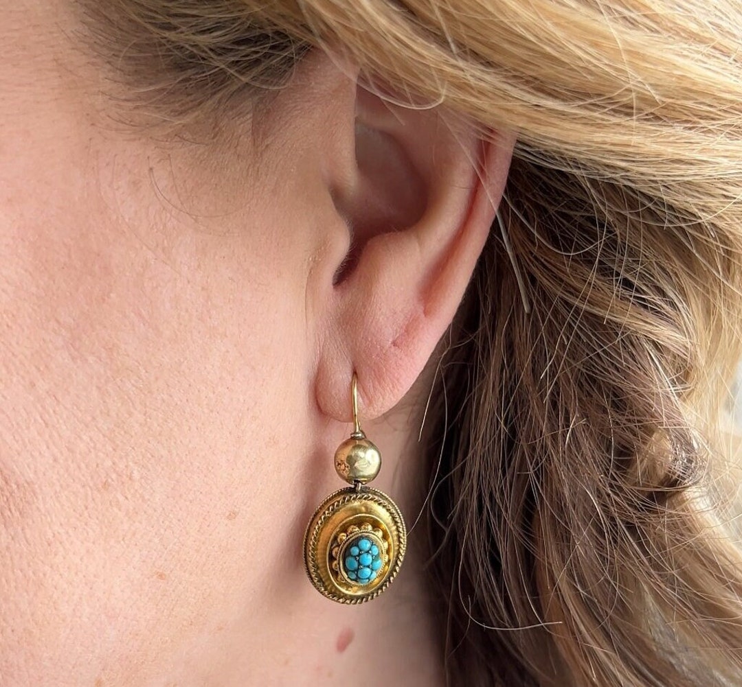 Golden Vintage Earrings with Turquoise main image 0
