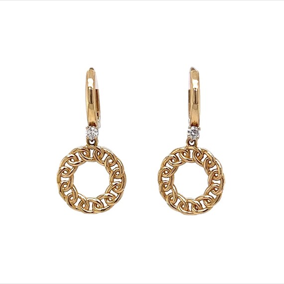 Yellow Gold Hoop Earrings w/ Diamonds - image 3
