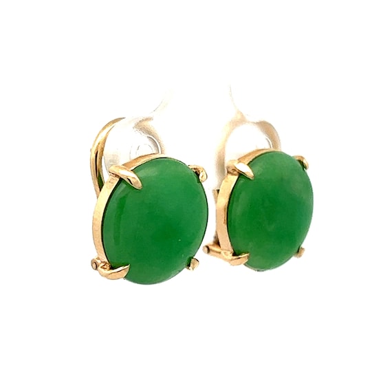 Cabochon Jadeite Stud Earrings in 14k Yellow Gold - image 3