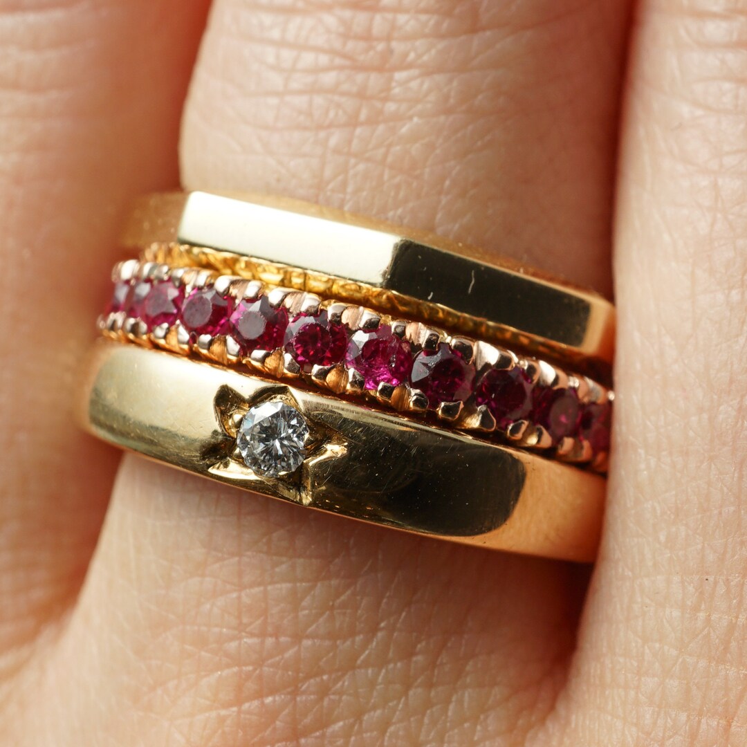 Round Cut Ruby Eternity Wedding Band in 14k Yellow Gold - Etsy
