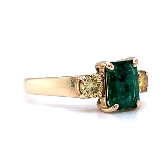 Emerald & Yellow Diamond Ring in 14k Yellow Gold - image 6