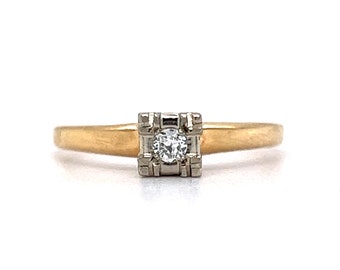 Vintage .08 Transitional Cut Diamond Engagement Ring in 14k Yellow Gold
