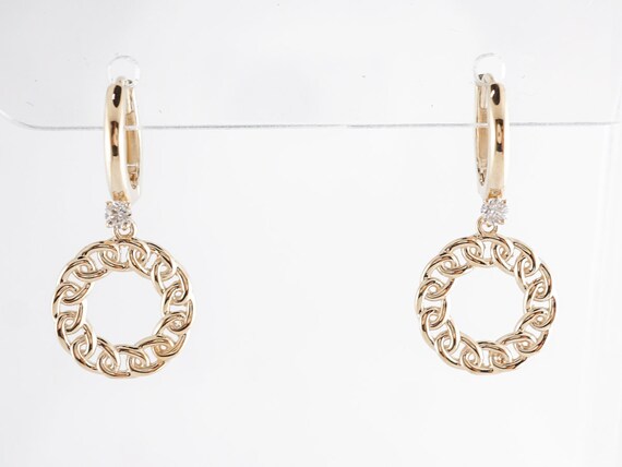 Yellow Gold Hoop Earrings w/ Diamonds - image 6