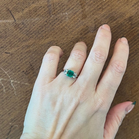 Emerald and Diamond Three Stone Ring in Gold and Platinum | UK London – The  London Victorian Ring Co
