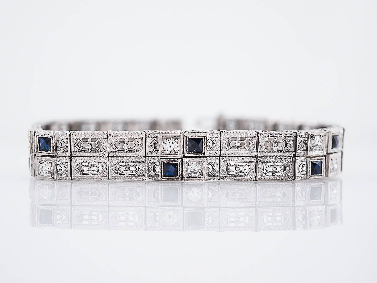 Antique Bracelet Art Deco .75 Calibre Cut Diamond & Sapphire in 14K White  Gold - Etsy