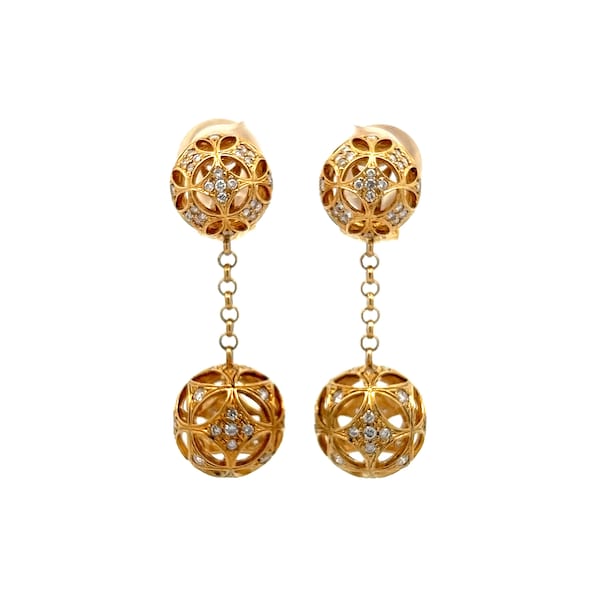 1.20 ct Ornate Diamond Ball Drop Earrings in Yellow Gold