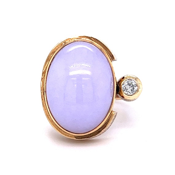 Cabochon Lavender Jadeite & Diamond Cocktail Ring… - image 1