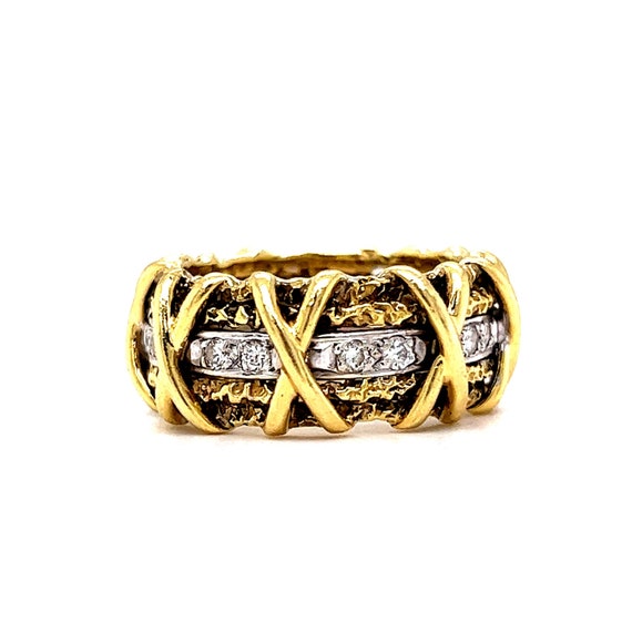X Patterned Diamond Cocktail Ring in 14k Yellow G… - image 1