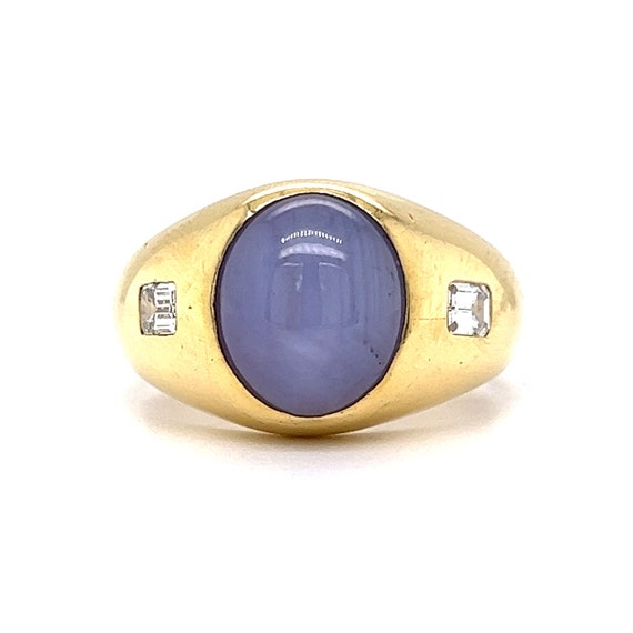 10.90 Star Sapphire & Diamond Men’s Ring in 18K Y… - image 3