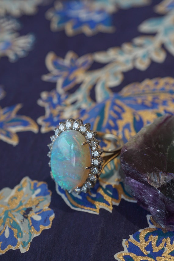 Vintage Opal & Diamond Cocktail Ring in 14k Gold - image 9